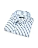 Bagutta White & Blue Striped Snap Collar Cotton Italian Dress Shirt