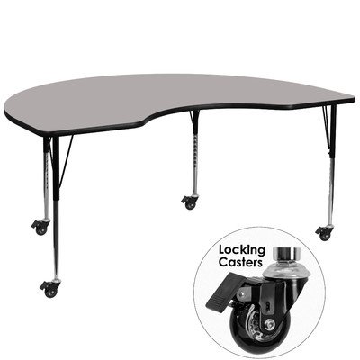 Flash Furniture Mobile Kidney HP Laminate Activity Table with Standard Height Adjustable Legs, 48"W x 72"L, Gray