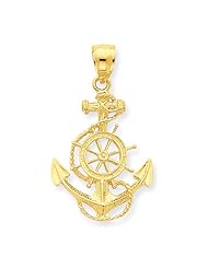 14K Yellow Gold Anchor and Wheel Pendant