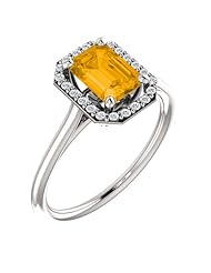 Platinum 7.00x5.00mm Emerald Cut Citrine and Diamond Halo-Style Ring -- LIFETIME WARRANTY