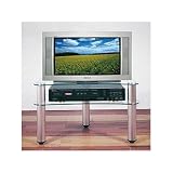 RTA Home and Office Silver Aluminum 24 Inch Wide Glass Plasma, LCD TV Stand