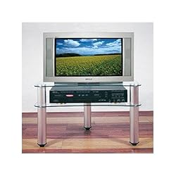 RTA Home and Office Silver Aluminum 24 Inch Wide Glass Plasma, LCD TV Stand