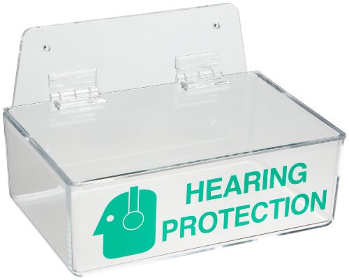 Brady 2019L 3 Height, 9 Width, 6 Depth, Acrylic, Green On Clear Color Compact Ear Plug Dispenser With Cover, Legend Hearing Protection (With Picto)