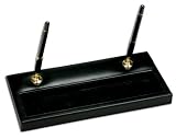 Black Leather Double Pen Stand with Gold Accents Black Leather Double Pen Stand with Gold Accents