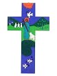 Hand Painted Wood Cross- Modern Shepherd- 9.8 inch. / 25 cm.