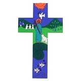 Hand Painted Wood Cross- Modern Shepherd- 9.8 inch. / 25 cm. ~ Exporsal