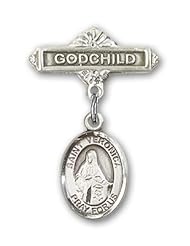Sterling Silver Baby Badge with St. Veronica Charm and Godchild Badge Pin