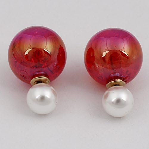 18k Gold Plated Colorful Jewelry Cool Reversible Double Sided Round Pearl Balls Stud Earring for Women (F767)