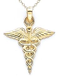 14kt Yellow Gold Caduceus Pendant - Chain Included