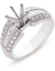 14K White Gold 0.96ct 3 Row Diamond Semi Mount Ring