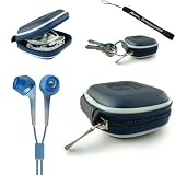 Earphone Case - Clamshell Style with Zipper Enclosure, Inner Pocket, and Durable Exterior! + Includes a 4-inch eBigValue Determination Hand Strap as a gift!! + Includes a Set of Hi-Fi Noise-Reducing Ear Buds Headphones for your MP3 Players 3.5mm stereo Jack