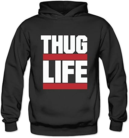 HLING Women's 2 Pac Thug Life Pullover Hoodies Black L