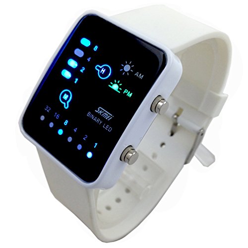 SKMEI Fashion Binary Digital LED Waterproof Boys Girls Sport Casual Wrist Watches (White)