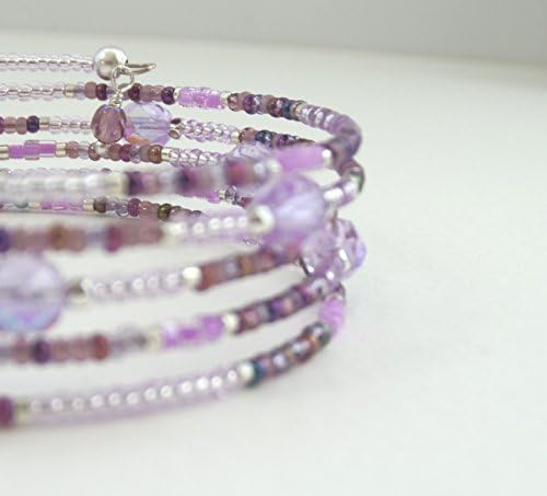 Purple Czech Glass, Beaded Memory wire Bangle