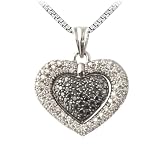 1.50cttw Natural Round White and Black Diamonds (VS-Clarity,E-F-Color) Heart Shaped Pendant in 14k White Gold.Included with 18 inch 14k White Gold Box Chain.