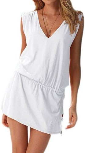 Pinkyee Women's White Deep-V Beach Romper