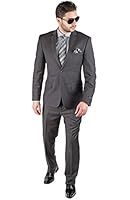 Slim Fit Men Suit 2 Button Dark Grey Notch Lapel Flat Front Pants By Azar Man