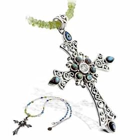 Sterling Silver Genuine Quartz Blue Agate Crystal and Peridot Chips Abalone... by SilverSpeck.com