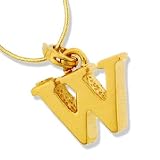 14kt Gold Initial W Charm Pendant with 20 Chain