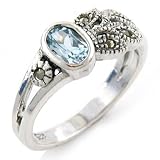 Sterling Silver Blue Topaz & Marcasite Ring - size 7