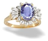 14K Yellow Gold Genuine Oval Tanzanite and Diamond Ring