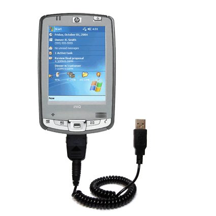 Coiled USB Cable for the HP iPAQ hx2110 / hx 2110 with Power Hot Sync and Charge capabilities - uses Gomadic TipExchange Technology