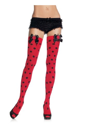 Sexy Polk Dots Opaque Thigh Hi Lingerie Leg Avenue by Fenvy One Size, Red/Black