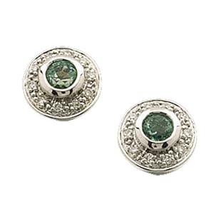 14kt White Gold Round Emerald and Diamond Earrings