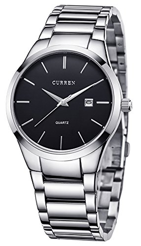 Voeons Men s Watches Quartz Auto Date Silver Stainless steel Strap Watch