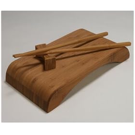 Buy Solid Bamboo Sushi Serving Board with Chopsticks and Holders