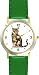 Brown or Tan Tabby Cat - WATCHBUDDY&reg; DELUXE TWO-TONE THEME WATCH - Arabic Numbers - Green Leather Strap-Size-Large ( Men's Size or Jumbo Women's Size )