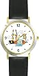 Shabbos or Sabbath Table Symbols No.1 Judaica Jewish Theme - WATCHBUDDY&reg; DELUXE TWO-TONE THEME WATCH - Arabic Numbers - Black Leather Strap-Women's Size-Small