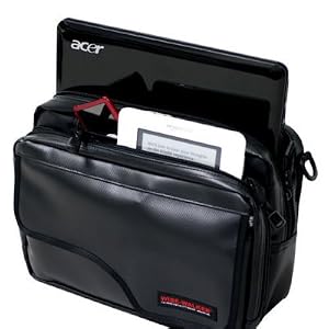 Classic Water Resistant Messenger Bag with Tuck-Away Fanny Straps (Black) for the ASUS Eee PC Seashell 1008HA-MU17-PI 10.1-Inch Pink Netbook