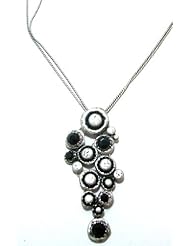 Creations Georgianni Sterling Silver Plated Double Chain Pendant Necklace with Jet Black Swarvoski Crystal Cluster
