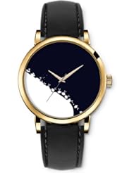SPRAWL Aanalog Fashion Series Gold Ladies Watches of Genuine Black Leather Strap,Unique Wrist Watch for Women Girls Designed with Crabs and bunnies , white and black