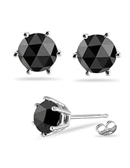 2.50 Cts 6.59-6.88 mm AAA Round Rose Cut Black Diamond Stud Earrings in 18K White Gold {DIAMOND APPRAISAL INCLUDED}