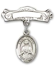 Sterling Silver Baby Badge with St. Kateri Charm and Arched Polished Badge Pin
