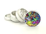 Psychedelic Weed Design -42 mm- Tobacco And Herb Grinder 4 Parts That Has Fashion Design On And Covered With Crystal Clear Doming Item # G42-5715-273