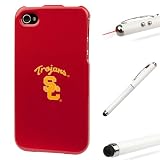 Red USC Trojans Official Licensed 2pc Hard Case Protective Cover Snap On Made for Apple iPhone 4S (4th Generation 16GB 32GB - AT&T - Verizon - Sprint) + Includes a Professor Pen 3 in 1 Red Laser Pointer / LED White Light / Stylus / White Pe