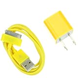 EarlyBirdSavings 0.9M 3Ft USB Sync Data Charging Cable plus Wall Charger Yellow for iPod iPhone 4 4S