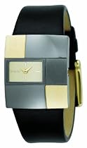 DKNY Ladies Black Leather Strap Watch With Gold Dial