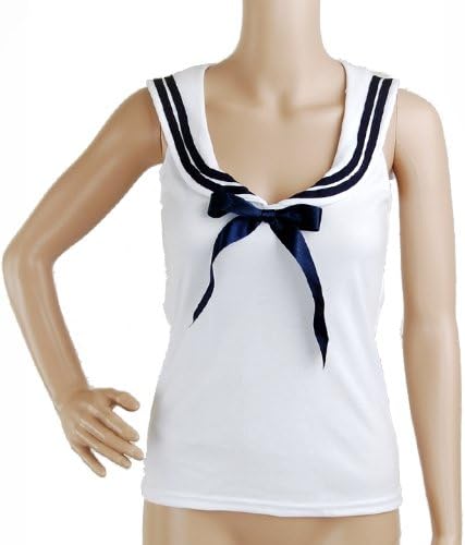 Shirt White Sailor Nautical 50s Pin up Vintage Retro Rockabilly Women's Clothing Top Blouse M , Medium