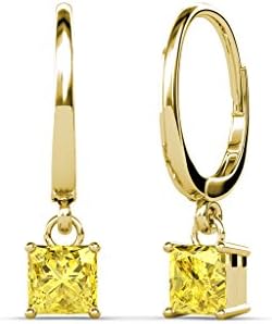 Yellow Sapphire Four Prong Solitaire Dangling Earrings 1.70 ct tw in 14K Yellow Gold