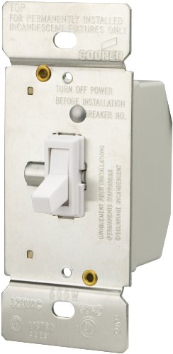 Eaton TI306-W-K 600-Watt 120-Volt Single-Pole/3-way Lighted Incandescent/Halogen Toggle Dimmer with Non-Preset, White