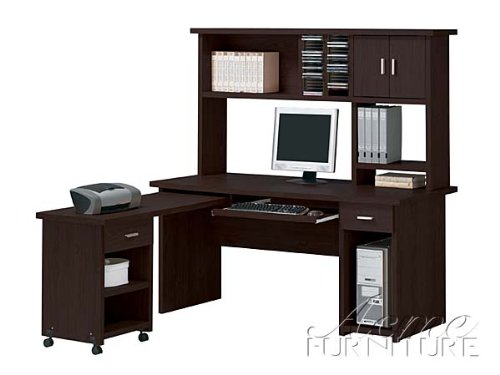 Solid Wood Constructed Home Office Desk Set with hutch and Ajustable Printer Desk in Espresso Finish