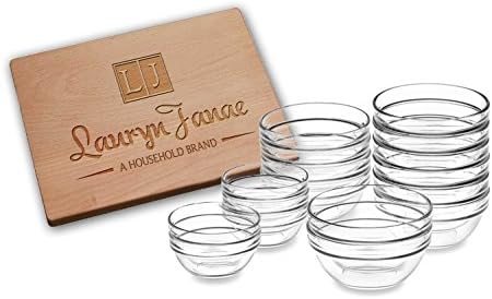 Lauryn Janae Premium Mini 3.5" inch Stackable Glass Dipping Sauce Custard Pinch Prep Bowls (Set of 18)