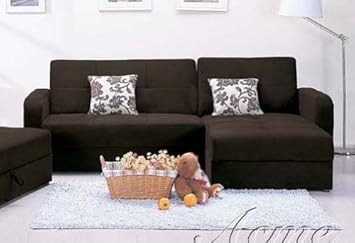 Sectional Sleeper Sofa with Storage and Pillows Dark Brown Microfiber,Acme,AM5770