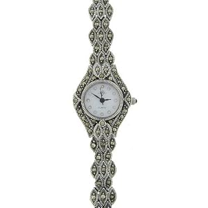 sterling silver marcasite leaf design watch