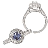 14k Chatham created 5mm round blue sapphire color #3 engagement ring with natural diamonds