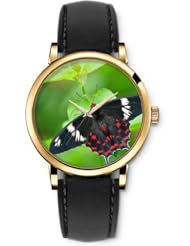 SPRAWL Aanalog Fashion Series Gold Ladies Watches of Genuine Black Leather Strap,Unique Wrist Watch for Women Girls Designed with Black butterfly on green leaves